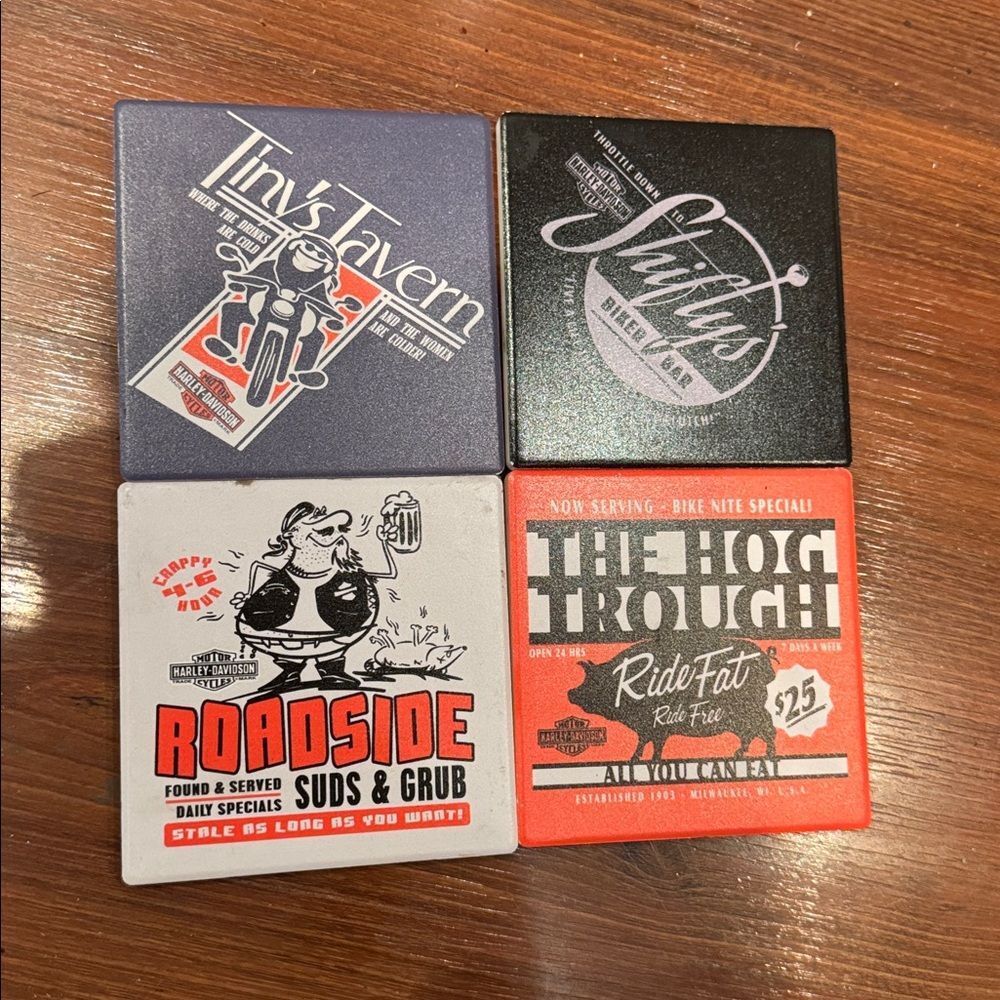 Lot of (4) Harley-Davidson Pit Stop Snack Set Coasters HDL-18575